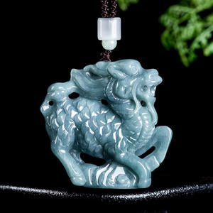 Pendentif Kylin en jadéite naturelle bleu eau, style chinois, design original, cadeau avec certificat d'évaluation DW101 - Product Image 1