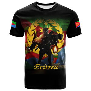 T-shirt di alta qualità in poliestere Eritrean per gli uomini su misura all'ingrosso Slim Fit stemma e mappa con croce Eritrea t-shirt - Product Image 5