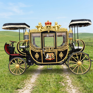 Calèche royale électrique noire de luxe pour mariage, transport spécial, calèche à chevaux - Product Image 1