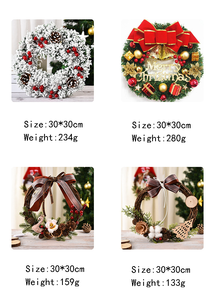 Guirlande de Noël en PVC artificiel de 30 cm, fil de fer, mousse, bois, baies, pommes de pin, pré-décorée, à suspendre à la porte, pour la maison, fête - Product Image 3