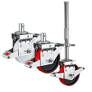 6 "8" Euro Typ Hochleistungs-Vollgerüst-Lenk rollen PU-Räder Verstellbares Wagenheber-Rollen rad aus Stahl - Product Image 1