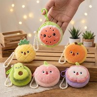 Schattig Kawaii Pluche Portemonneetje 3D Fruit Aardbei Ananas Avocado Rits Sleutelhanger Parel Charm Aangepaste Logo Tasje Meisjes