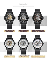 Montre mécanique squelette pour homme, chiffres romains, bracelet maille milanaise, cadran ajouré, aiguilles en forme de feuille, sous-cadran, montre-bracelet de luxe