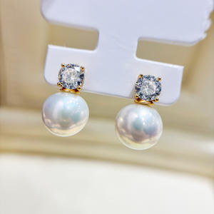 Boucles d'oreilles en argent S925 22187 avec perles rondes de 9 à 13 mm, style grande reine, avec support vide pour la création de bijoux DIY - Product Image 1