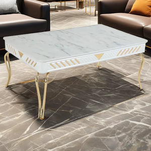 Mesa de Centro Convertible Moderna Rosse con Tapa de Mármol y Base de Metal para Sala de Estar, Muebles para el Hogar de Turquía - Product Image 1