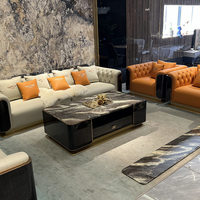 Italienisches U-förmiges Echtleder-Sofa mit Ölwachs-Behandlung, Einzelsitzer, Neues Modell mit Hochelastischem Schaumstoff, Modernes Minimalistisches Wohnzimmer-Sofa
