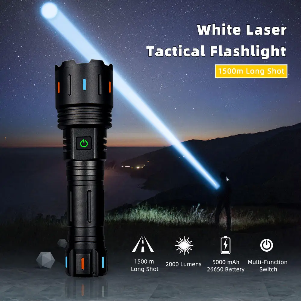 OEM 3000m láser blanco de largo alcance autodefensa impermeable portátil mini recargable LED linternas tácticas linterna de luz