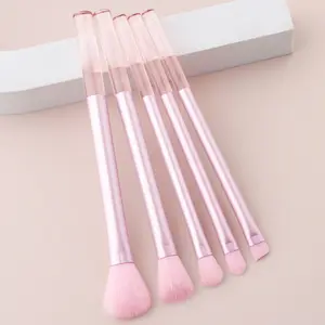 Individuelles 5-teiliges Reisebürsten-Set für Make-Up-Schönheitspflege-Werkzeuge Lidschatten Augenbrauenpinsel rosa tragbares Clear-Make-Up-Pinsel-Set