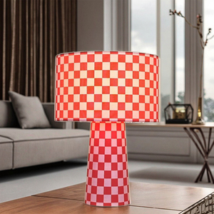 Hiện Đại Damier Mô Hình Vải Bảng Đèn Với Màu Hồng Trống Bóng Râm E14 Bóng Đèn Cơ Sở Cho Nhà Đọc Sách Và Nghiên Cứu Đơn Giản Điện Cung Cấp Điện - Product Image 5