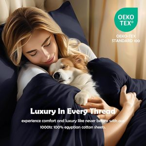 Nhà Sản Xuất Khách Sạn Sang Trọng Chất Lượng Cao <span class=keywords><strong>1000</strong></span> Chủ Đề Đếm 100% Ai Cập Bông Tấm Giường Vua Kích Thước Hải Quân 4Pcs Tấm Thiết Lập - Product Image 6