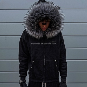 Fabricant de sweats à capuche en molleton 100% coton, streetwear personnalisé, vestes zippées noires, sweats à capuche en fourrure pour hommes, haute qualité - Product Image 2