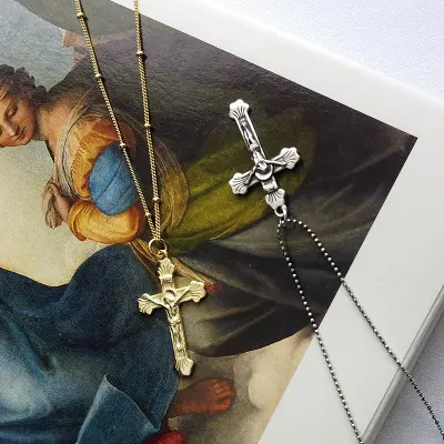 Chains Silver Necklace VIANRLA Crucifix Cross Pendant Necklace 925 Sterling Silver Jesus Cross Necklace With Beaded Chain