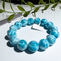 Bracelet en Larimar Naturel de Qualité Collectionneur, Pectolite avec Motif Dos de Tortue, Teinte Jade Glacé, Bicolore, Énergie Océanique, Élément Aquatique