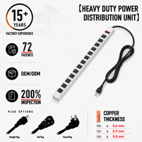 Rack Mount Power Strip PDU Unit Distribusi Daya Panjang dengan Saklar Reset Beban Berlebih, Soket Ekstensi Multi Outlet Logam untuk Industri