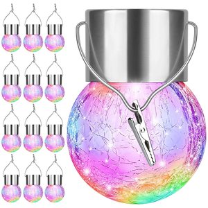 Solar Glass Ball Pendant <b>Light</b> 4 Pack Crackled LED Outdoor Garden Decorative <b>Light</b> <b>String</b> Courtyard Lighting - Product Image 2