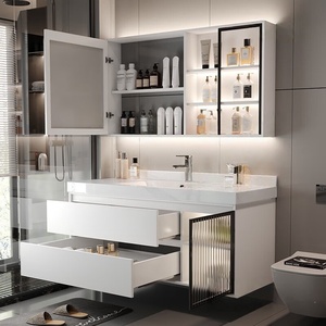 Meuble de salle de bain intelligent moderne de luxe léger avec vasque intégrée en céramique ardoise sans joint - Product Image 3