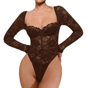 Long Sleeve Transparent 2025 One Piece Jumpsuits Sexy Embroider <strong>Lace</strong> Mesh Slim <strong>Romper</strong> See Through Bodysuits for Women - Product Image 5