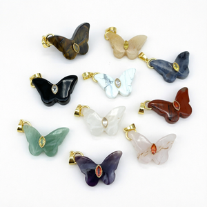 Pendentif Breloque Papillon en Pierre Précieuse Plaqué Or 18K avec Zircon, Bijou pour Cadeau, Fête, Mariage FLY - Product Image 1