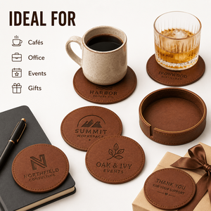 Ensemble de sous-verres en cuir pleine fleur personnalisés avec logo, écologiques, faits à la main, antidérapants, imperméables, résistants à la chaleur, pour tasses à café, vente en gros - Product Image 6