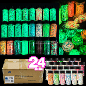 Entrepôts américains : 24 bouteilles <span class=keywords><strong>de</strong></span> paillettes épaisses phosphorescentes 2oz/56g, flocons lumineux mélangés pour l'artisanat, la résine, les boules <span class=keywords><strong>de</strong></span> neige, les gobelets et le slime - Product Image 1