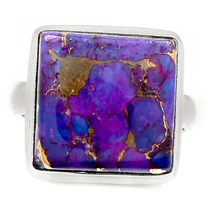 Natural Stone Cushion Shape Purple Copper Turquoise Ring Wholesale Gemstone Fine Jewellery Ring 925 Solid Sterling Silver Ring