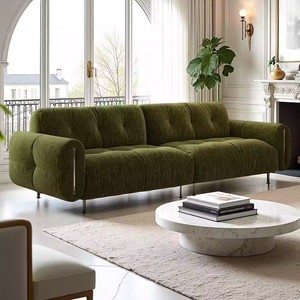 Francés Retro verde Chenille tela de terciopelo 2025 nuevo diseño sofá seccional pequeño apartamento 3 plazas nube sofá sala de estar sofá - Product Image 2