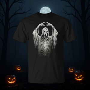 T-shirt Ghost Face Heart Sign Hands Horror Halloween noir taille moyenne - Product Image 3