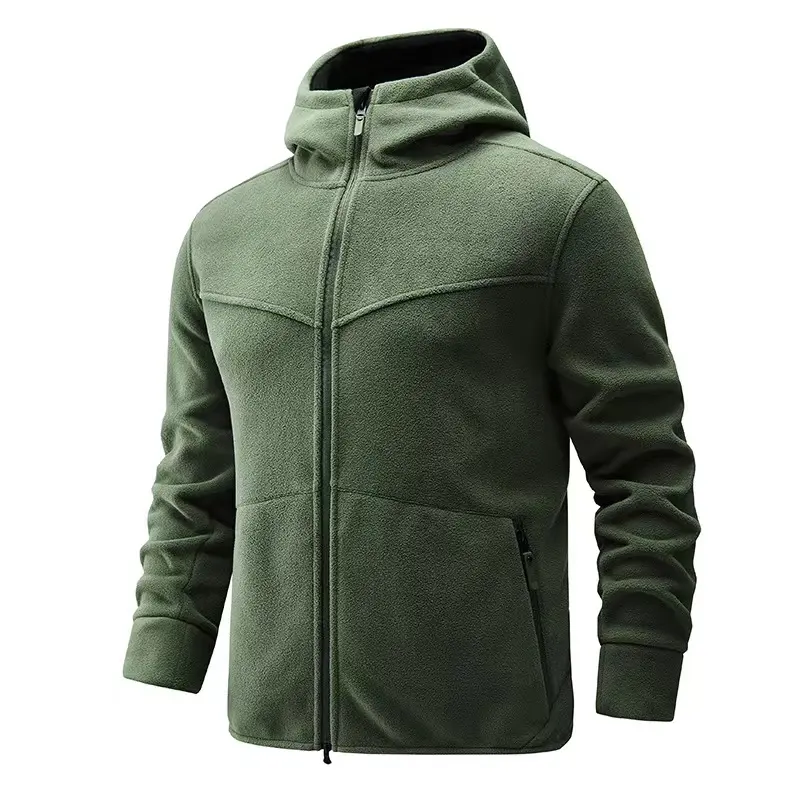 Autumn Winter Jacket With Hood Mens Blouson Fleece Jacket Full-Zip Up Outdoor Windproof Warm Work Tactical Fleece Coat