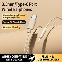 Earphone Berkabel Clip-On Non-In-Ear Tipe-C 3.5mm Omni-directional Ringan untuk Olahraga Kualitas Suara Tinggi IPX-4 Tahan Air 1.2m