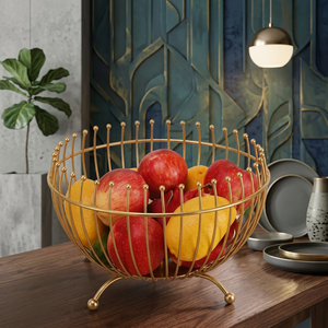 Corbeille à fruits ronde moderne en métal, support de rangement de cuisine durable à un seul niveau - Product Image 1