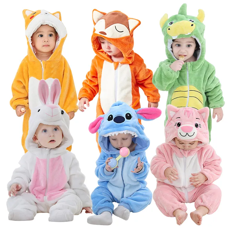 MICHLEY Wholesale Infant Animal Jumpsuits Girls Zipper Pajamas Clothing One Piece Winter Boy Baby Rompers