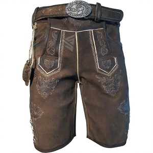 Lederhosen d'Oktoberfest pour hommes, style allemand, en cuir de vachette véritable et daim, style autrichien bavarois, taille mi-haute, grande taille - Product Image 1