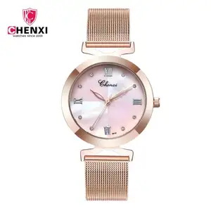 Chenxi 091M Luxury Rose Gold Wanita Kuarsa Watch Jenius Mesh Band Tahan Air Analog Display Sederhana Kasual Reloj Watch