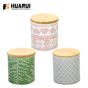 Custom kitchen Container Storage tea Food coffee suger canister set Ceramic Jars with wooden bamboo Lid