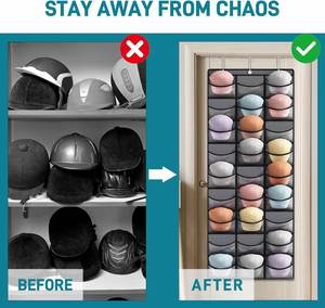 Organisateur de casquettes en tissu à 27 poches pour casquettes de baseball, support de rangement mural ou à suspendre pour placard de salon - Product Image 5