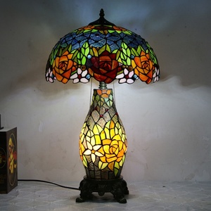 LongHuiJing Eco-Friendly Rose Tiffany Style Mediterranean Stained Glass Dome LED Table Lamp 16-inch AC Lampshade Flexible Base - Product Image 2