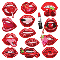 Patchs thermocollants lèvres rouges brodés de paillettes style Y2K Hot Girl