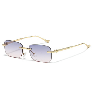 Custom Logo 2026 Vintage PC Lens Rectangle Sun Glasses UV400 Metal Shades Rimless Square <b>Sunglasses</b> for Men Women - Product Image 5