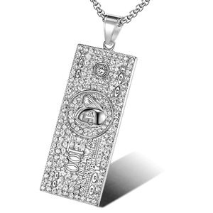 Yunnique – collier avec pendentif dollar plaqué or et diamants incrustés, en acier inoxydable, bijoux de fête Hip Hop, chaîne de 3mm, 61cm - Product Image 5