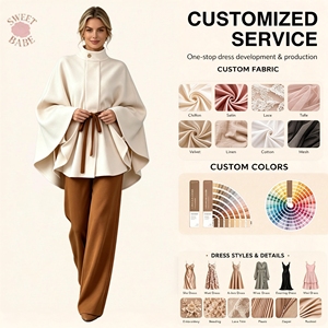 Ensemble deux pièces mode pour femme, col montant, manches chauve-souris, manteau cape et pantalon large, direct usine, service personnalisé - Product Image 1