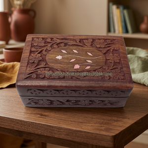 Caja de Madera Rectangular Premium para Joyas, con Incrustaciones Intrincadas y Patrón Tallado, para Guardar Recuerdos, Joyería, Regalos, con Logotipo Personalizado - Product Image 2