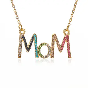 2023 Mother's day gift 18k Gold Plated Letter Mama Necklace Colorful Rhinestone Mama Necklace