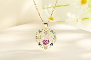 Colliers pendentifs cœur pour femme en laiton plaqué or 18 carats avec zircone cubique colorée 3A, bijoux fantaisie en gros pour maman - Product Image 3