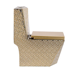 WC monobloc en céramique de luxe doré électrolytique pour hôtel moderne, à poser au sol, avec double chasse d'eau et siphon en S - Product Image 4