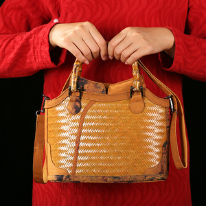 Handmade Bamboo Woven Crossbody Bag Casual Tote Eco Friendly Women's Handbag Artistic Storage Bag Retro Style - Product Image 2