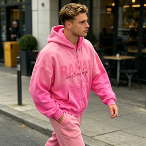 400GSM Vintage Gradient Zip Up Hoodie Men Distressed Frayed Cropped Hooded Custom Print Logo OEM ODM Streetwear Sweatshirt - Product Image 3