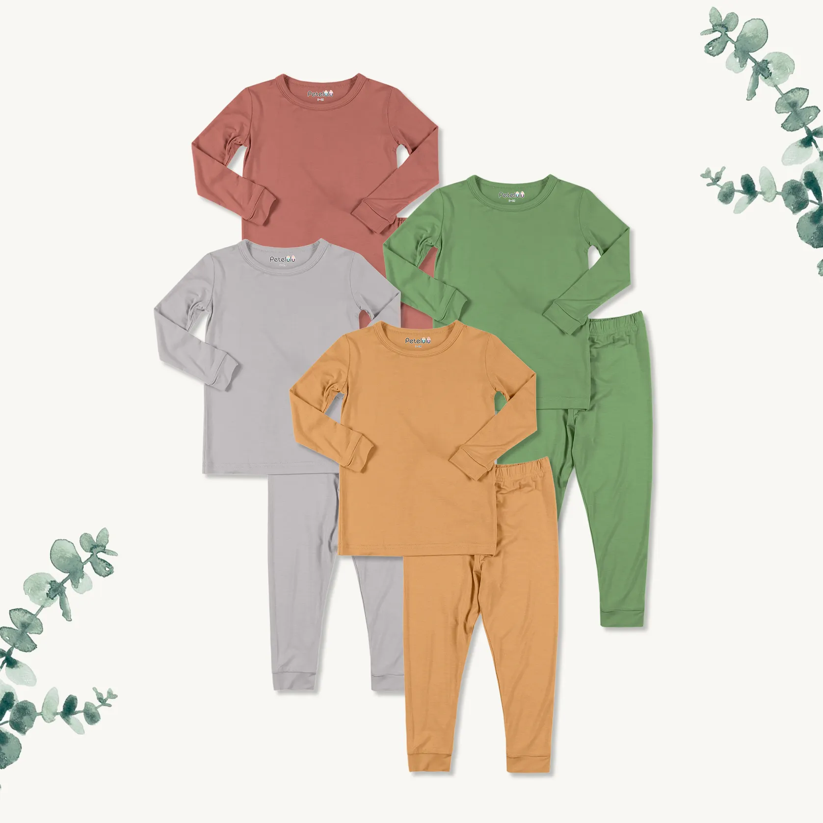 Conjunto de roupas de bambu personalizado, pijama de manga comprida para crianças