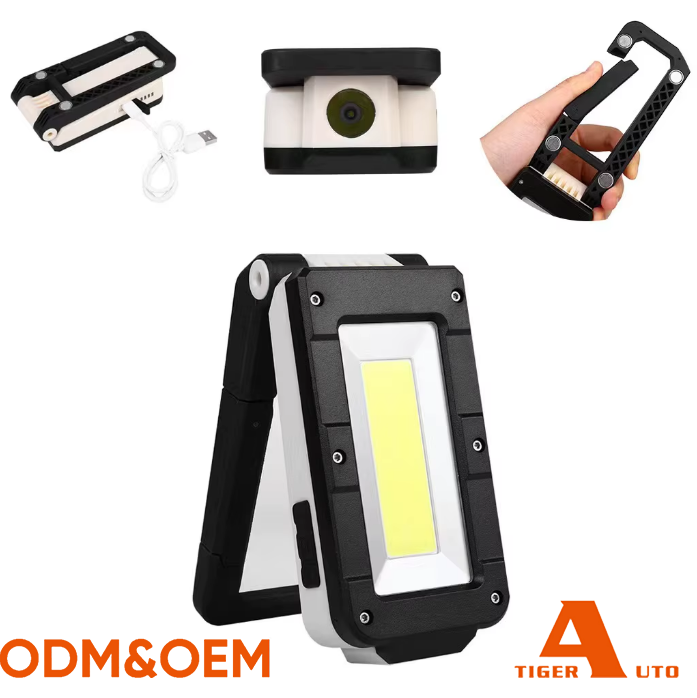 Portable Powerful Rechargeable COB LED Work Light with Rotatable Hook for Workshop & Office Use DC 5V Input 6000K Daylight