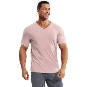 Camiseta de Cuello en V para Hombre, Spandex/Algodón, Manga Corta, Informal, Suave, Transpirable, Ecológica, de Secado Rápido, Ligera, Lisa, Ajustada - Product Image 1