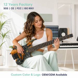 GALYDA 5 <b>String</b> Headless Bass Resin Burl <b>Top</b> Roasted Maple Neck Stainless Steel Frets Active Bass Wholesale - Product Image 2